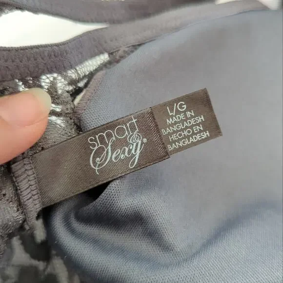 smart & sexy Womens Bralette Top Large Longline Padded Gray Blue Lace Long EUC - Picture 3 of 6